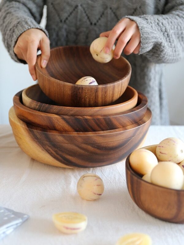 Kitchen Natural Wooden Bowl Household Fruit Bowl Salad Bowl For Home Restaurant Food Container Wooden Utensils Note The Size Hot - Image 2