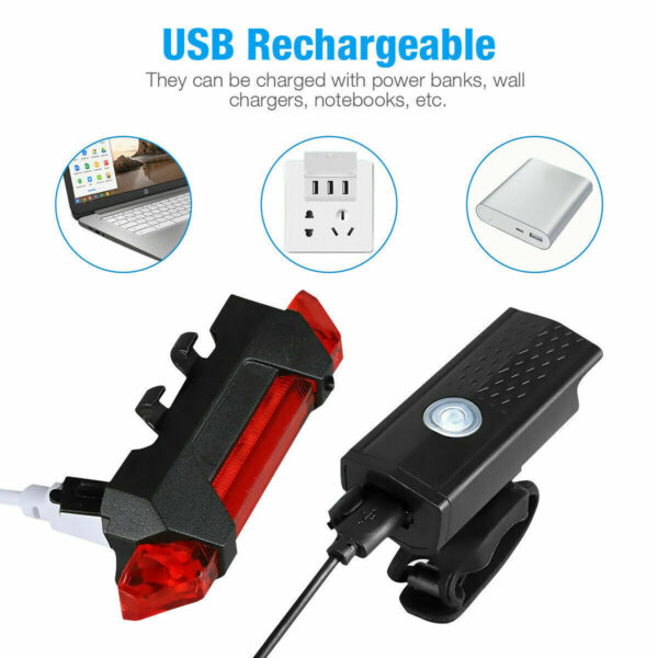 USB Rechargeable LED Bicycle Headlight Bike Head Light Cycling Rear Front Lamp Bike Light Rainproof USB Rechargeable LED bicycle Light - Image 6