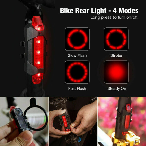 USB Rechargeable LED Bicycle Headlight Bike Head Light Cycling Rear Front Lamp Bike Light Rainproof USB Rechargeable LED bicycle Light - Image 5